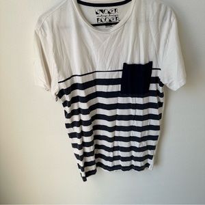 Knicker Bocker Medium Vintage Design White Shirt with Blue Horizontal Stripes